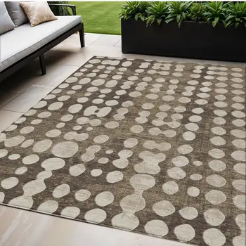 5' X 8' Brown And Beige Abstract Washable Indoor Outdoor Area Rug