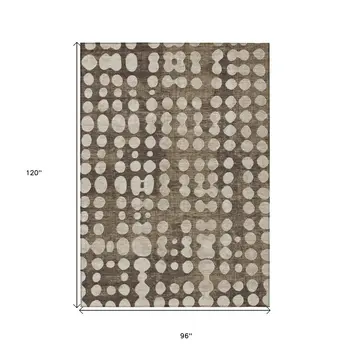 8' X 10' Brown And Beige Abstract Washable Indoor Outdoor Area Rug