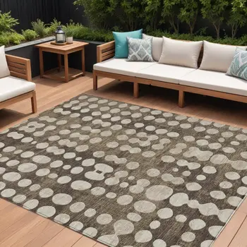 8' X 10' Brown And Beige Abstract Washable Indoor Outdoor Area Rug