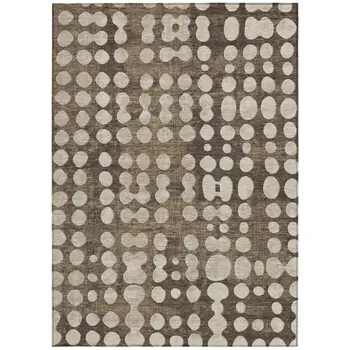 9' X 12' Brown And Beige Abstract Washable Indoor Outdoor Area Rug