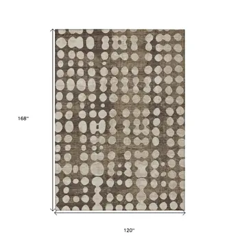 10' X 14' Brown And Beige Abstract Washable Indoor Outdoor Area Rug