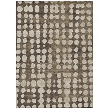 10' X 14' Brown And Beige Abstract Washable Indoor Outdoor Area Rug