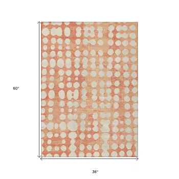 3' X 5' Coral And Ivory Abstract Washable Indoor Outdoor Area Rug