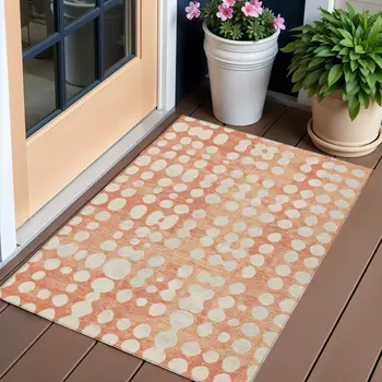 3' X 5' Coral And Ivory Abstract Washable Indoor Outdoor Area Rug