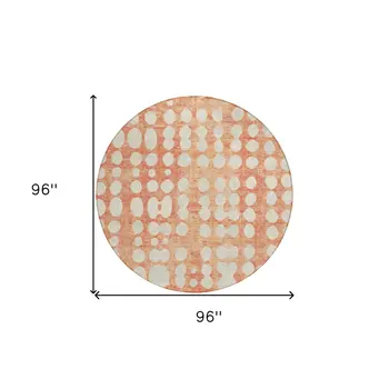 8' Coral And Ivory Round Abstract Washable Indoor Outdoor Area Rug
