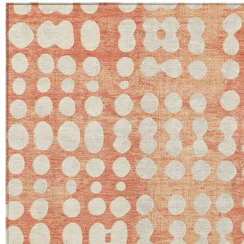 8' X 10' Coral And Ivory Abstract Washable Indoor Outdoor Area Rug