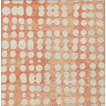 9' X 12' Coral And Ivory Abstract Washable Indoor Outdoor Area Rug