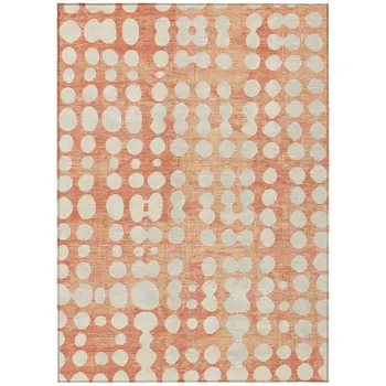 9' X 12' Coral And Ivory Abstract Washable Indoor Outdoor Area Rug