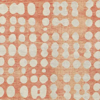 9' X 12' Coral And Ivory Abstract Washable Indoor Outdoor Area Rug