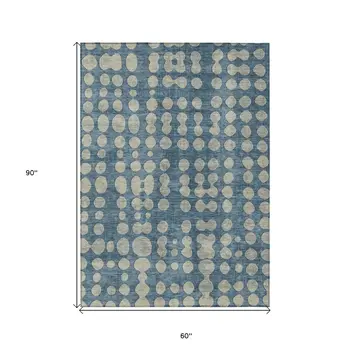 5' X 8' Denim Blue And Gray Abstract Washable Indoor Outdoor Area Rug