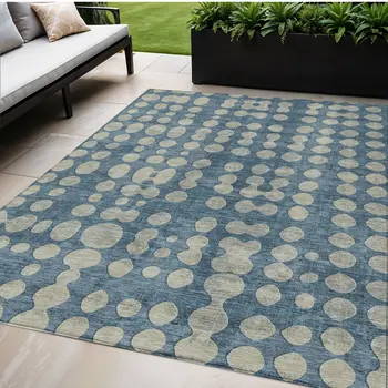5' X 8' Denim Blue And Gray Abstract Washable Indoor Outdoor Area Rug