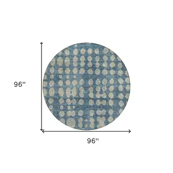 8' Denim Blue And Gray Round Abstract Washable Indoor Outdoor Area Rug