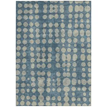 9' X 12' Denim Blue And Gray Abstract Washable Indoor Outdoor Area Rug