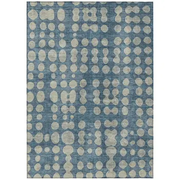 9' X 12' Denim Blue And Gray Abstract Washable Indoor Outdoor Area Rug