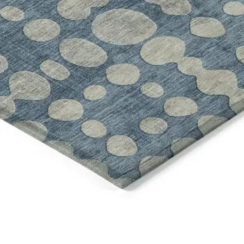 9' X 12' Denim Blue And Gray Abstract Washable Indoor Outdoor Area Rug