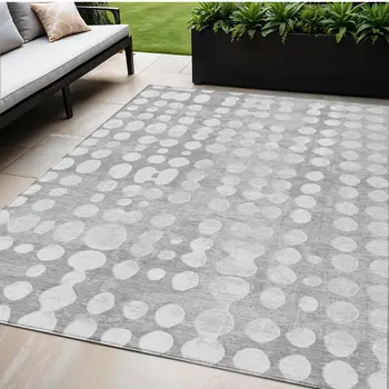 5' X 8' Gray And Ivory Abstract Washable Indoor Outdoor Area Rug
