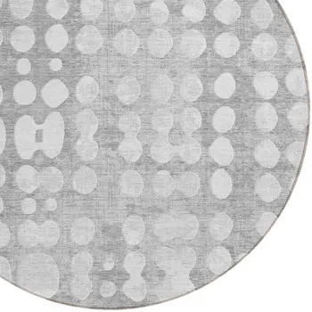 8' Gray And Ivory Round Abstract Washable Indoor Outdoor Area Rug