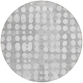 8' Gray And Ivory Round Abstract Washable Indoor Outdoor Area Rug