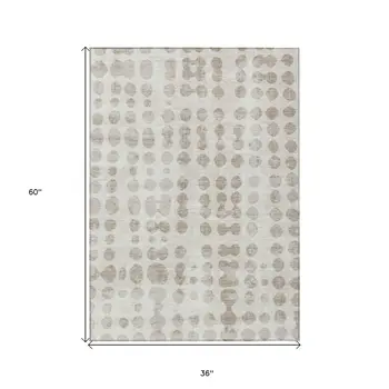 3' X 5' Ivory And Beige Abstract Washable Indoor Outdoor Area Rug