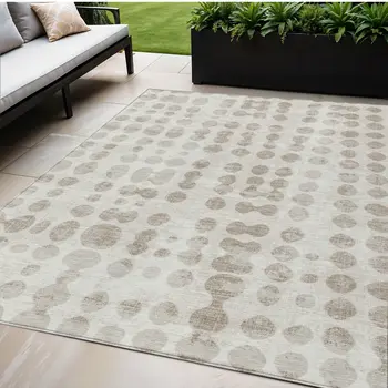 5' X 8' Ivory And Beige Abstract Washable Indoor Outdoor Area Rug