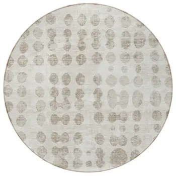 8' Ivory And Beige Round Abstract Washable Indoor Outdoor Area Rug