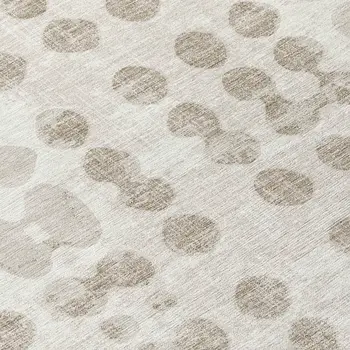 8' Ivory And Beige Round Abstract Washable Indoor Outdoor Area Rug