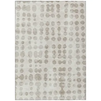 8' X 10' Ivory And Beige Abstract Washable Indoor Outdoor Area Rug
