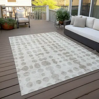 10' X 14' Ivory And Beige Abstract Washable Indoor Outdoor Area Rug