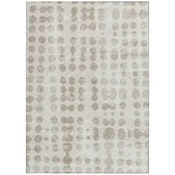 10' X 14' Ivory And Beige Abstract Washable Indoor Outdoor Area Rug