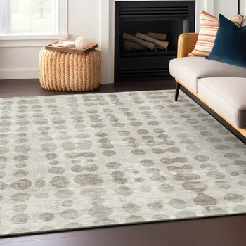 10' X 14' Ivory And Beige Abstract Washable Indoor Outdoor Area Rug