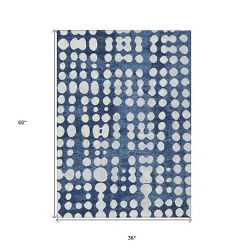 3' X 5' Navy Blue And Ivory Abstract Washable Indoor Outdoor Area Rug