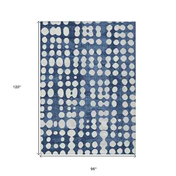 8' X 10' Navy Blue And Ivory Abstract Washable Indoor Outdoor Area Rug
