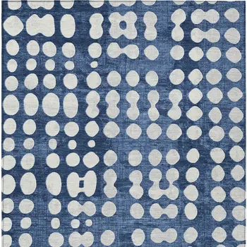 9' X 12' Navy Blue And Ivory Abstract Washable Indoor Outdoor Area Rug