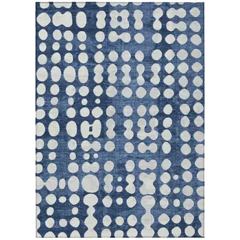 9' X 12' Navy Blue And Ivory Abstract Washable Indoor Outdoor Area Rug