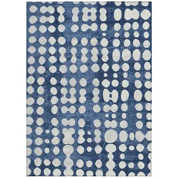 10' X 14' Navy Blue And Ivory Abstract Washable Indoor Outdoor Area Rug