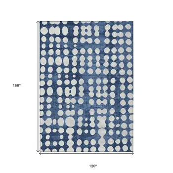 10' X 14' Navy Blue And Ivory Abstract Washable Indoor Outdoor Area Rug