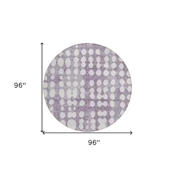 8' Purple And Ivory Round Abstract Washable Indoor Outdoor Area Rug