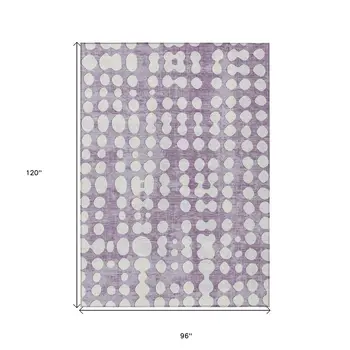 8' X 10' Purple And Ivory Abstract Washable Indoor Outdoor Area Rug