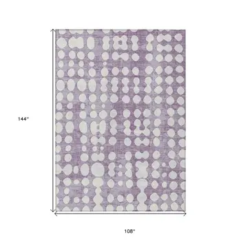 9' X 12' Purple And Ivory Abstract Washable Indoor Outdoor Area Rug