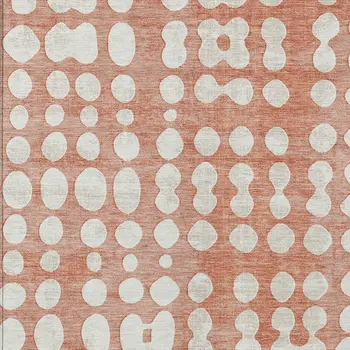 5' X 8' Salmon And Ivory Abstract Washable Indoor Outdoor Area Rug