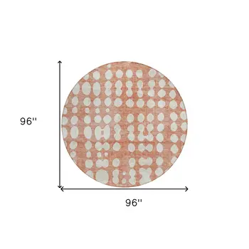 8' Salmon And Ivory Round Abstract Washable Indoor Outdoor Area Rug