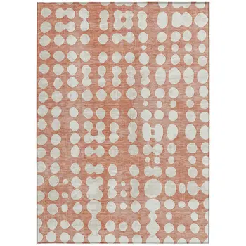 10' X 14' Salmon And Ivory Abstract Washable Indoor Outdoor Area Rug