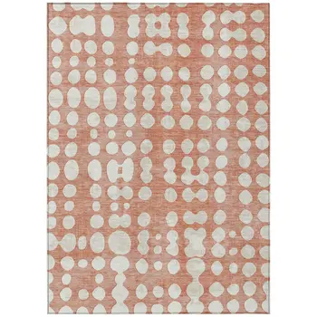 10' X 14' Salmon And Ivory Abstract Washable Indoor Outdoor Area Rug