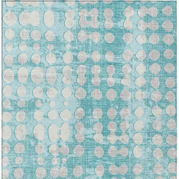 5' X 8' Teal Blue And Ivory Abstract Washable Indoor Outdoor Area Rug