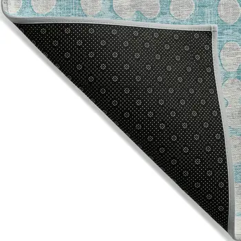 9' X 12' Teal Blue And Ivory Abstract Washable Indoor Outdoor Area Rug