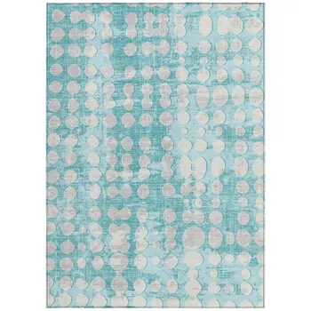 10' X 14' Teal Blue And Ivory Abstract Washable Indoor Outdoor Area Rug