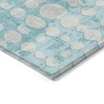 10' X 14' Teal Blue And Ivory Abstract Washable Indoor Outdoor Area Rug