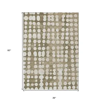 3' X 5' Taupe And Ivory Abstract Washable Indoor Outdoor Area Rug
