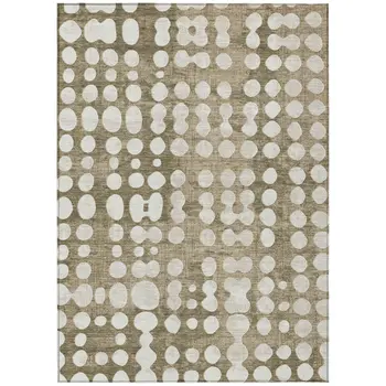 3' X 5' Taupe And Ivory Abstract Washable Indoor Outdoor Area Rug