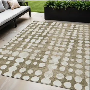 5' X 8' Taupe And Ivory Abstract Washable Indoor Outdoor Area Rug